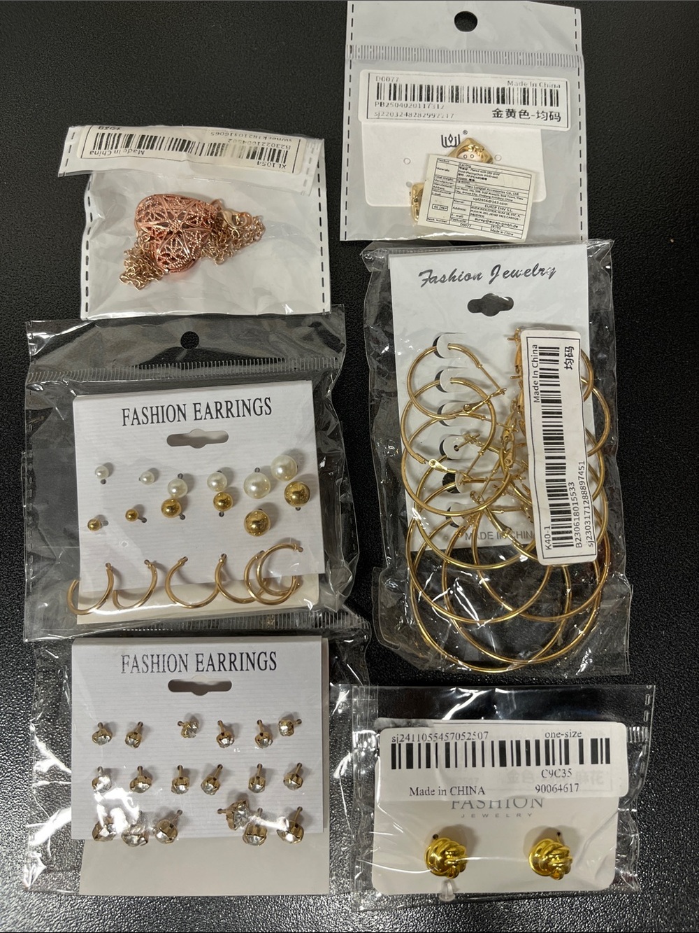 Fashion Jewelry Gold Tone Earring Set — Mixed Hoop, Stud & Pearl Accents